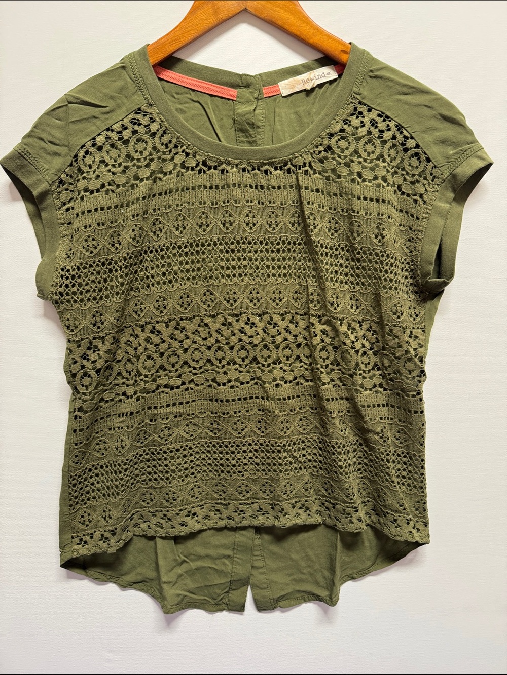 Rewind Olive Crochet Lace Cap Sleeve Blouse